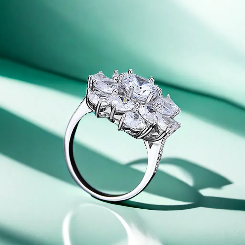 Paraiaba S925 sterling silver eight heart-arrow 8mm high carbon diamond irregular little stone ring fashionable trendy hot-selling designer style jewe