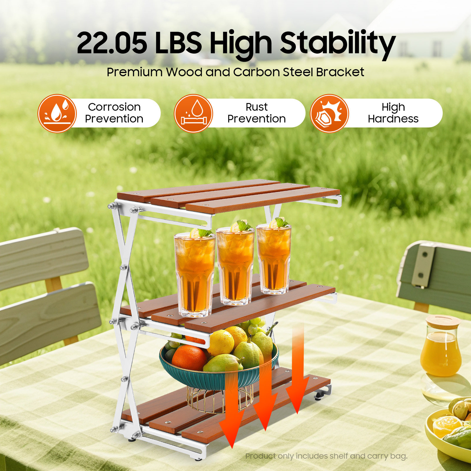 Camping Folding Storage Rack 3-Tier Natural Wood Desktop organizing Rack Multi-Function Indoor Outdoor Household Storage Shelf