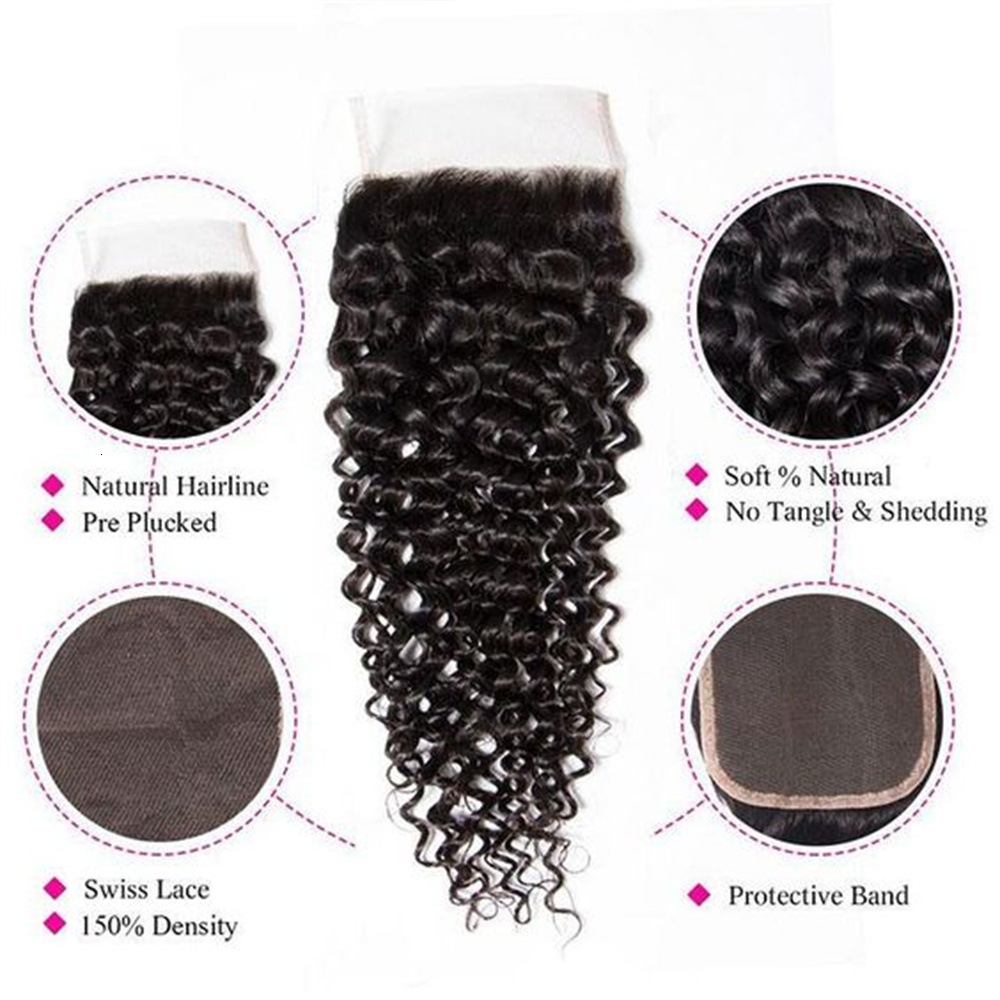 kinky 4by4 curly Transparent closure lace human hair