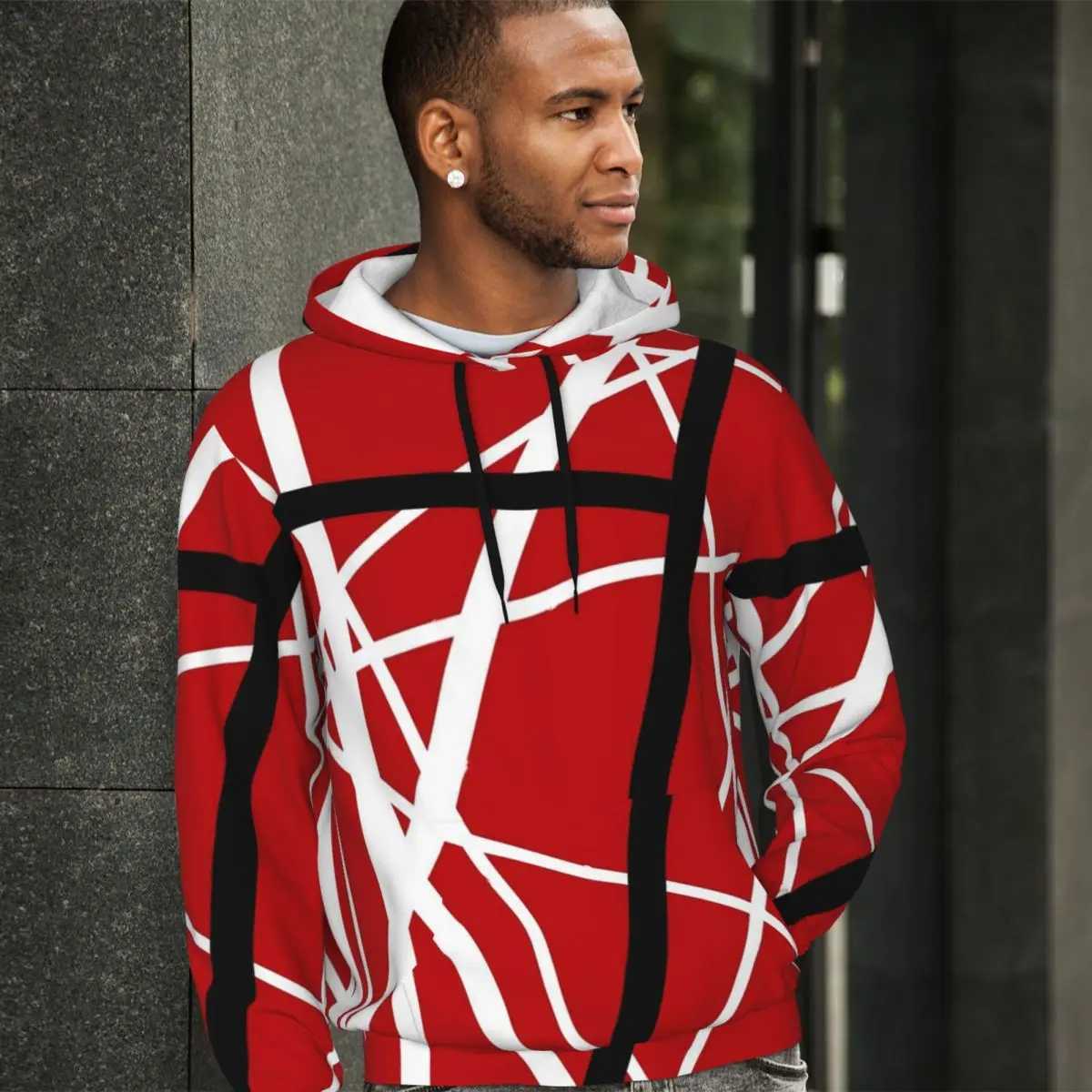 Van Halen Casual Hoodies Lines Print Harajuku Velvet Warm Sweatshirts Winter Long Sleeve Outerwear Oversized Pullover Hoodie W250530