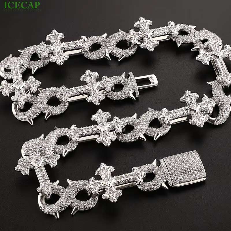 16mm Custom Fine Jewelry High Quality VVS Moissanite Dia Cross Cuban Link Chain HipHop Sier Iced Out Necklace for Men