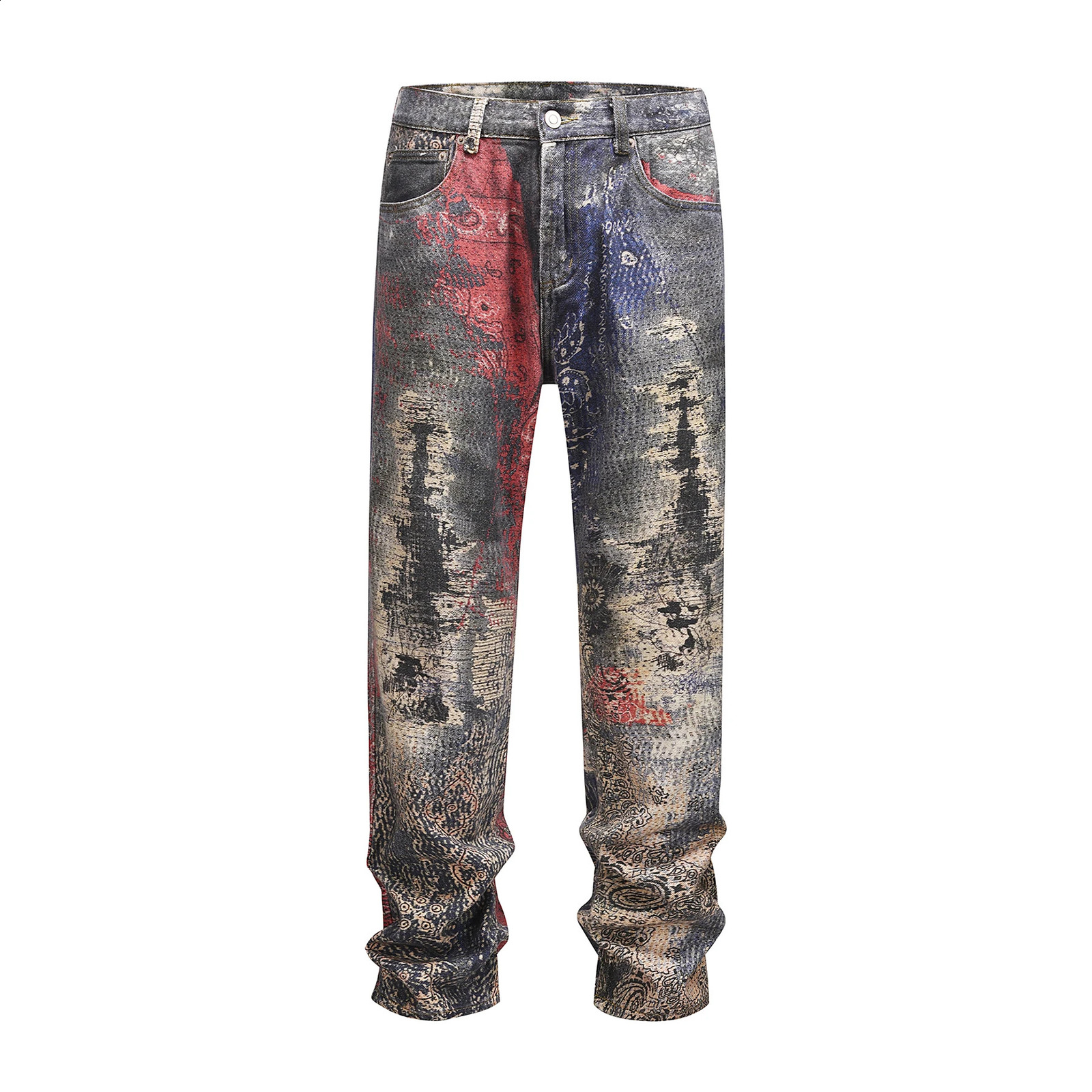 2025 Street Remastered 3D Digital Spray Cashew Flower Printed Straight Leg Cowboy Pants Boro Baggy Denim Tapered Jeans Men 250520Z