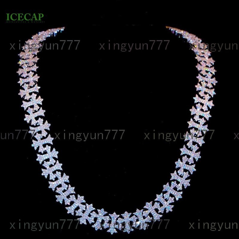 New Design 15mm Cross Chain Necklace Ice VVS Moissanite Silver Cross Pendant Necklace Hip Hop Men Jewelry