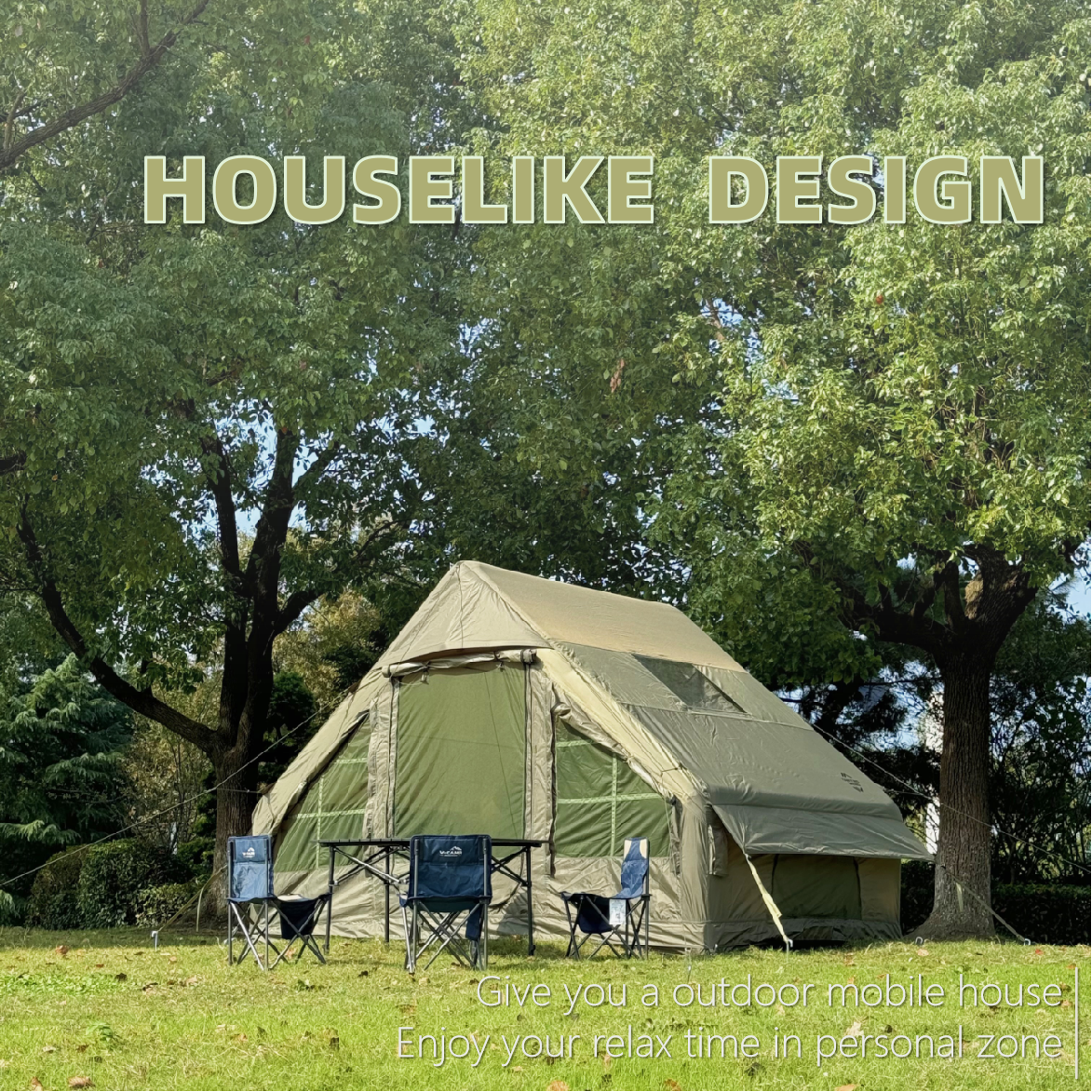 Military Green Inflatable Tent for Outdoor Camping - Size: 6.3 Square Meters
