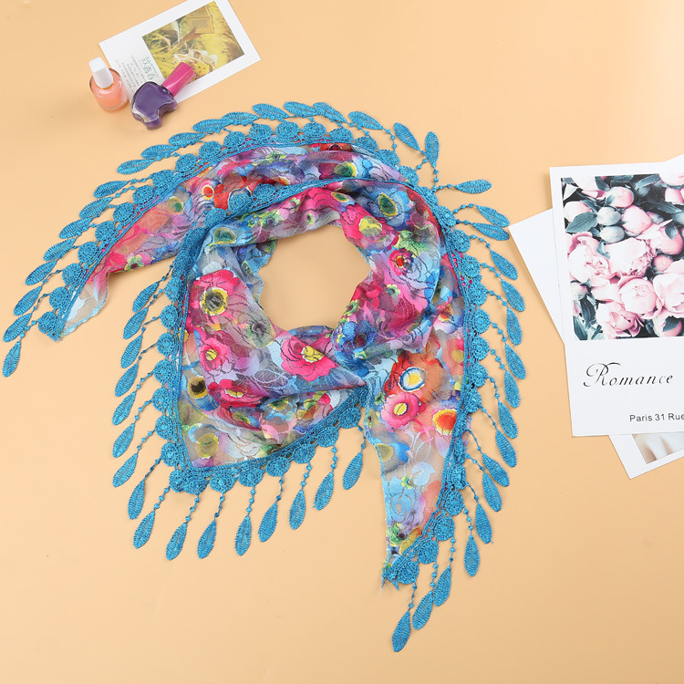 K870 New versatile performance decorative scarf ladies printed tassel triangle headscarf silk scarf autumn and winter scarf small shawl