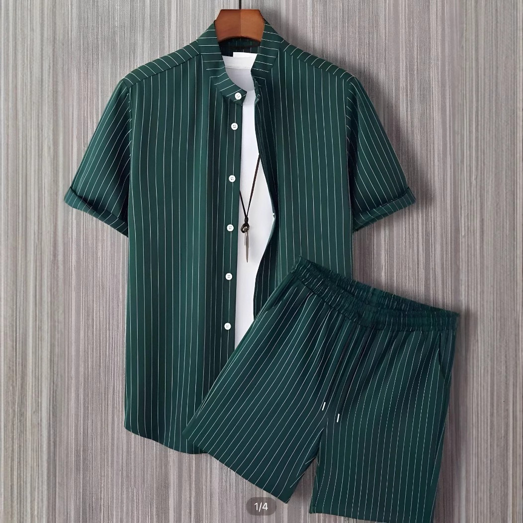 2025 Summer TEMU Short Sleeve Trendy 3D Printed Hawaiian Shirt and Shorts Set for Men 240807