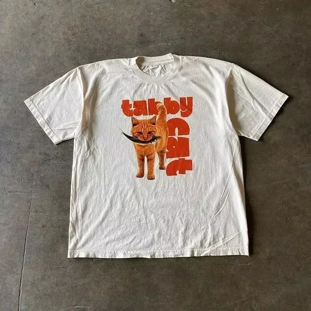 Summer Retro Harajuku Fashion Tee Men Women Plus Size Cotton Tshirt Y2K Loose Street Letter Printing Short Sleeve Casual Tee 250529