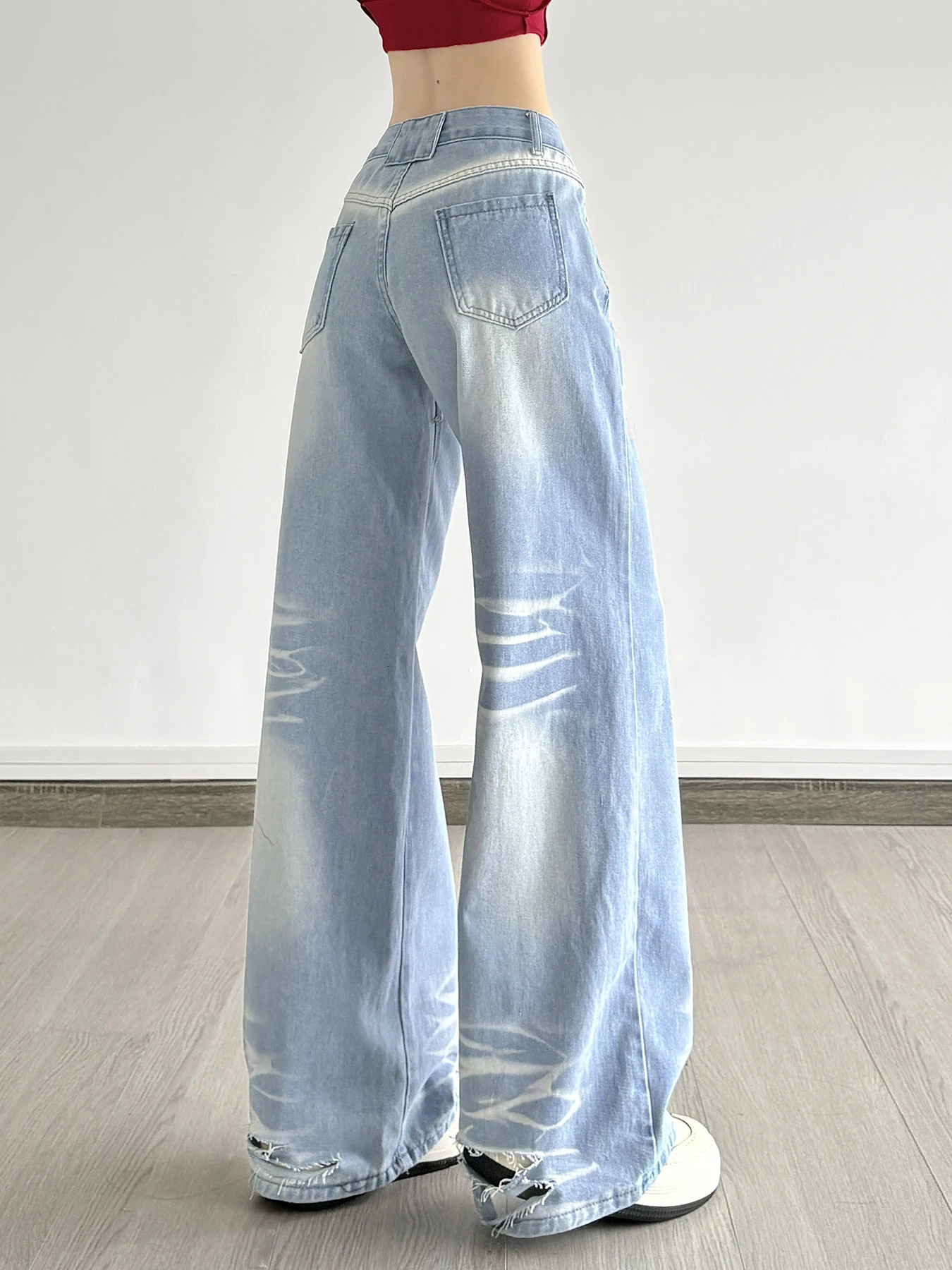 IAMSURE Casual Loose Jeans Wide Leg Pants Holiday Basic MidWaisted Straight Women Streetwear Trousers Elegant Capris 250530