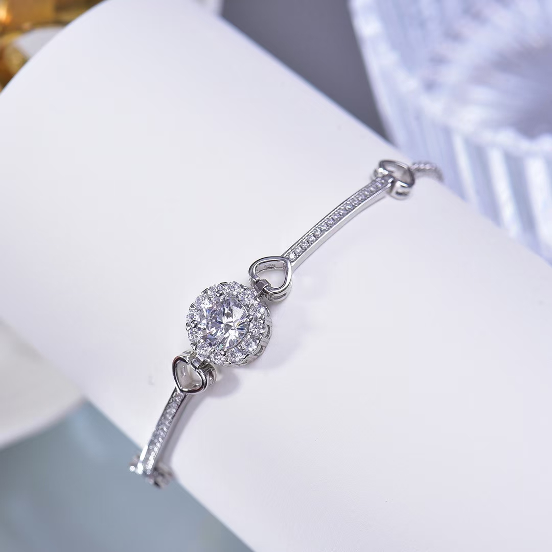 Classic Bingbing Bangle - Style Moissanite Bracelet - 925 Sterling Silver Plated with White Gold