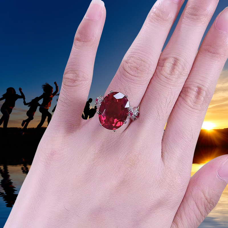 12*16 Red Rose love Ring S925 sterling Silver Deep Blood Red Handcrafted Luxurious Inlay High-Carbon Diamond Elegant Unconventional Design Fashionable