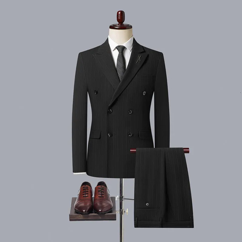 2025 Korean High Quality DoubleBreasted British Style Slim Business Suit TwoPiece Set Trousers 250520Z