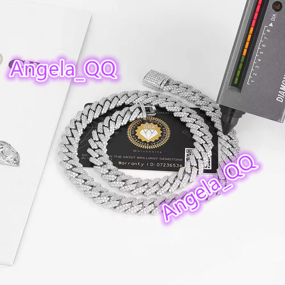 Hot Sale Silver Jewelry Iced Chain 12mm Out Hip Hop Number VVS D Color Moissanite Cuban Cross Link Chain Necklace