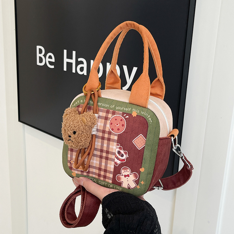 Ladies Handheld Grid Square Bag New Fashionable Korean fashion Canvas Bag Cartoon fashion Crossbody Bag Designer Women s Shoulder Bag