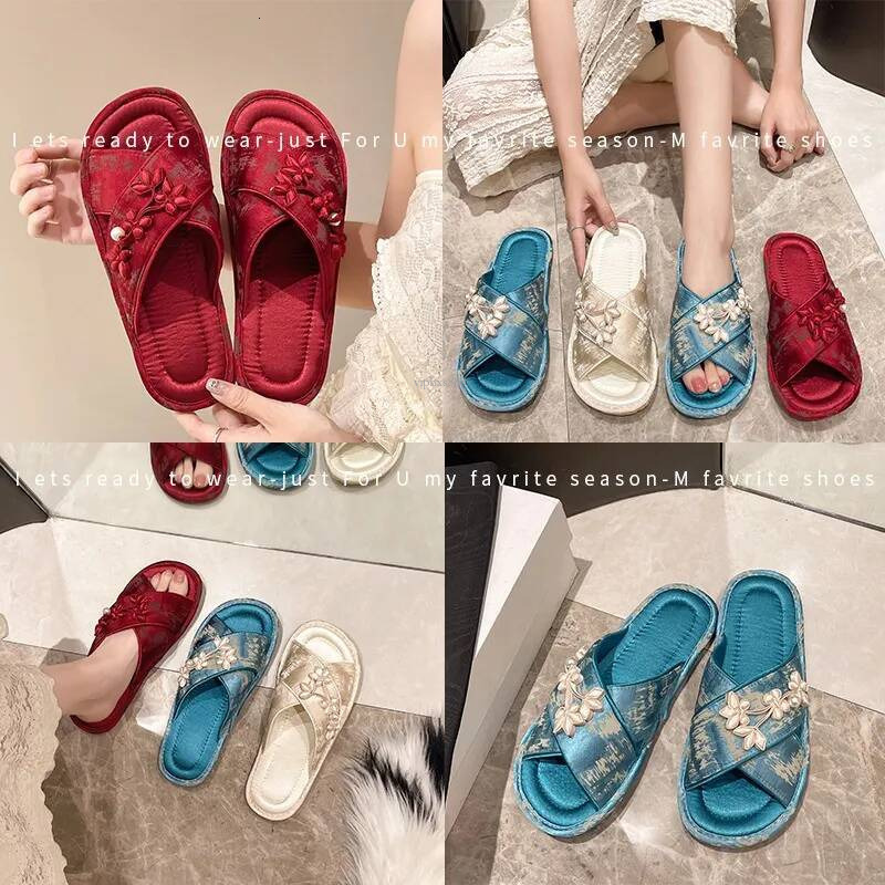 Free Delivery Summer Fashion New Chinese Flat Bottomed Cool Mop Apricot Designer Outdoor Beach Women Sizes 36-41