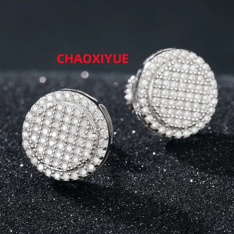Men Hip Hop Jewelry Earrings 12mm Moissanite Gold Earrings 925 Sterling Silver Moissanite Round Stud Earrings