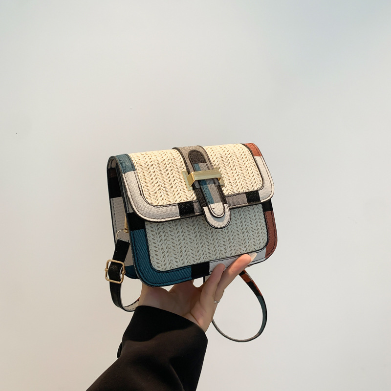 French Style Personality Free Shipping Shopping Handbag Woven Color-block Fashion Simple Casual Designer Single Shoulder Crossbody Bag Small Square Ba