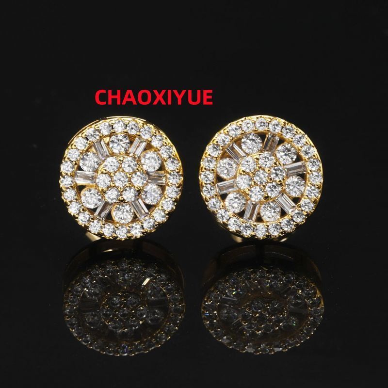 Hip Hop Luxury Jewelry 925 Sterling Silver Moissanite Earring Iced Out VVS Halo Diamond Baguette Studs Earrings