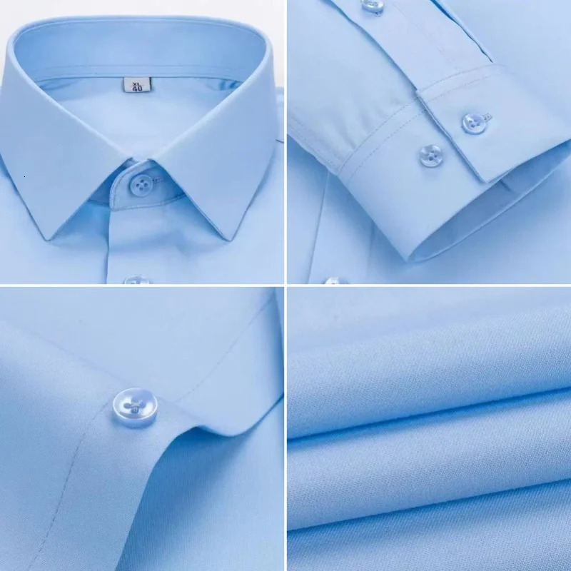 Quality Men Shirt Bamboo Fiber Long Sleeve Antiwrinkle Nonironing Slim Fashion Casual Business Office White Dress S4XL 250528Z