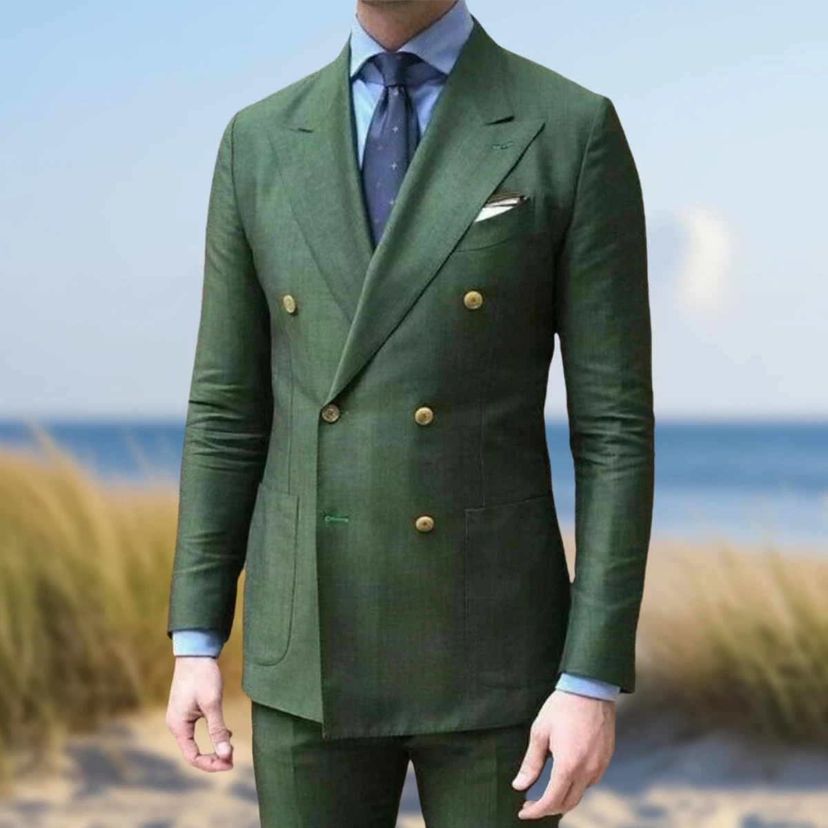 Casual Summer Linen Suit for Men ed Lapel Double Breasted Slim Fit Blazer with Pant Ensemble Costume Tendance Hommes Tuxedo 250520Z