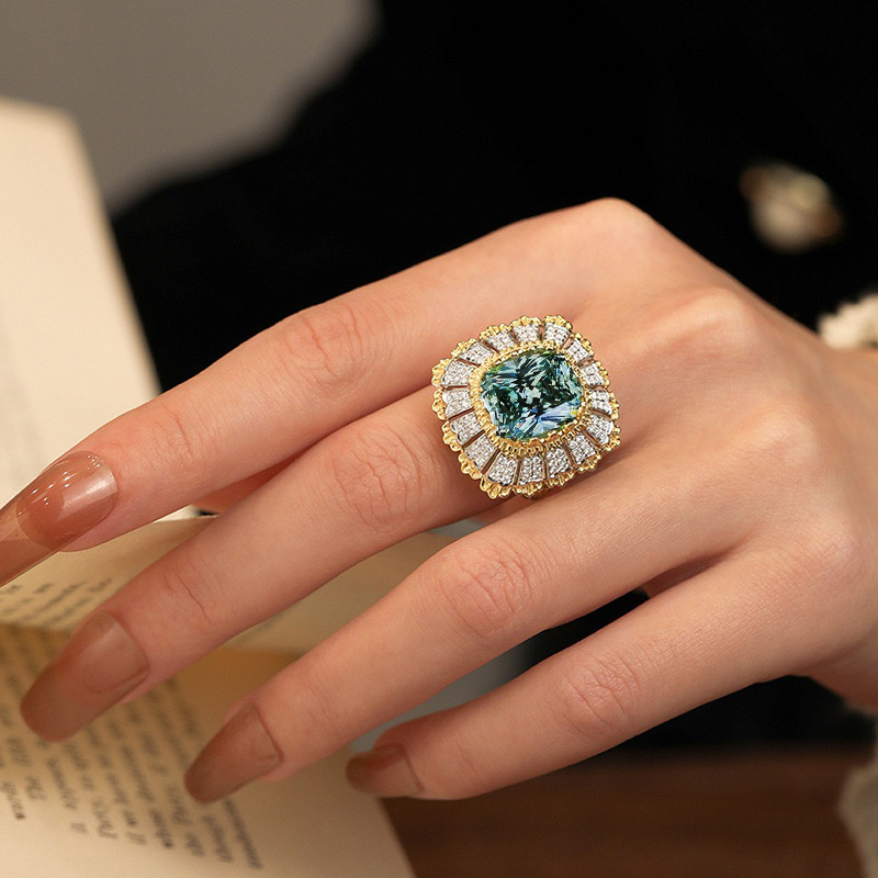 Buchiattelli 8*10 tourmaline green umbrella-type ring S925 sterling silver livestream best-sell fashionable personalized cocktail ring wedding preciou
