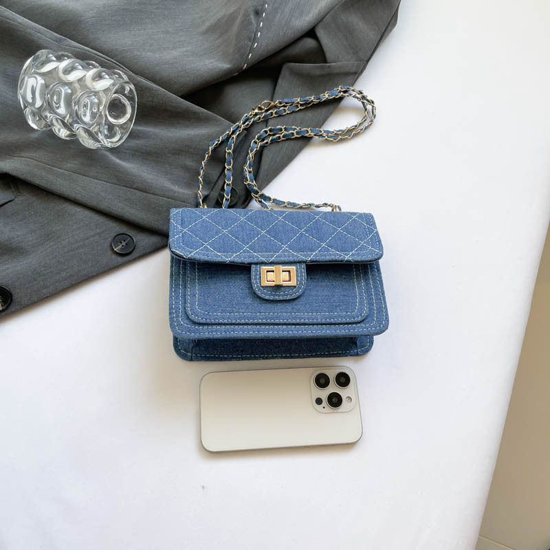 Denim Quilted Embroidered Small Square Bag For Shopping Bag Women 2025 Autumn Designer New Free Shipping Style Single Shoulder Lock Crossbody Bag Hand