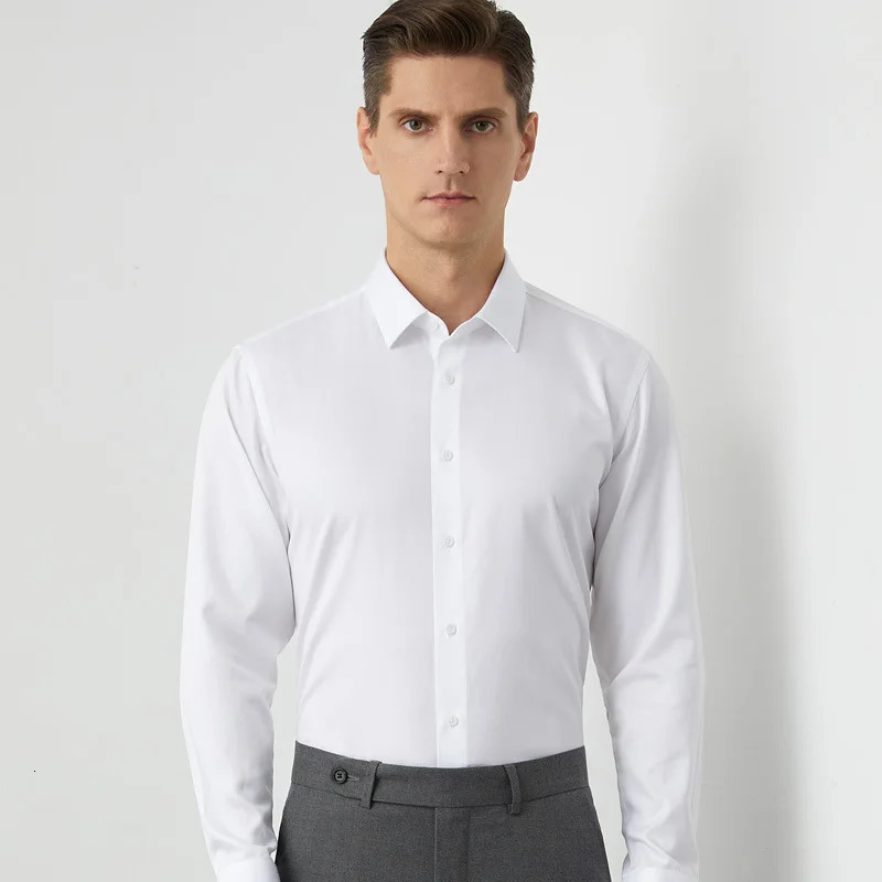 Quality Men Shirt Bamboo Fiber Long Sleeve Antiwrinkle Nonironing Slim Fashion Casual Business Office White Dress S4XL 250528Z