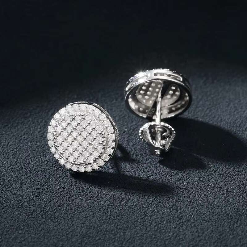 Men Hip Hop Jewelry Earrings 12mm Moissanite Gold Earrings 925 Sterling Silver Moissanite Round Stud Earrings