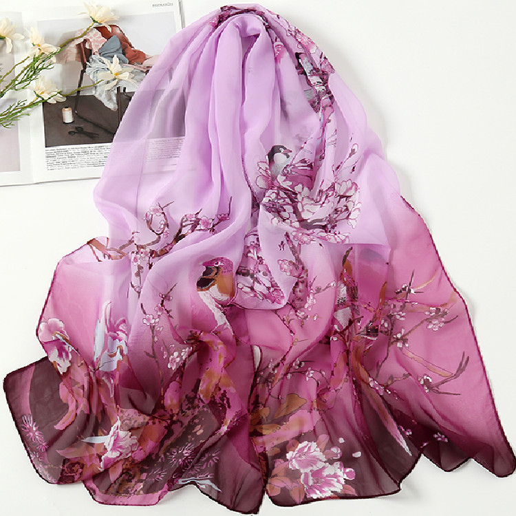 K885 Chiffon scarf Fashion thin sunscreen long scarf gradient printed beach towel Street stall gift yarn scarf