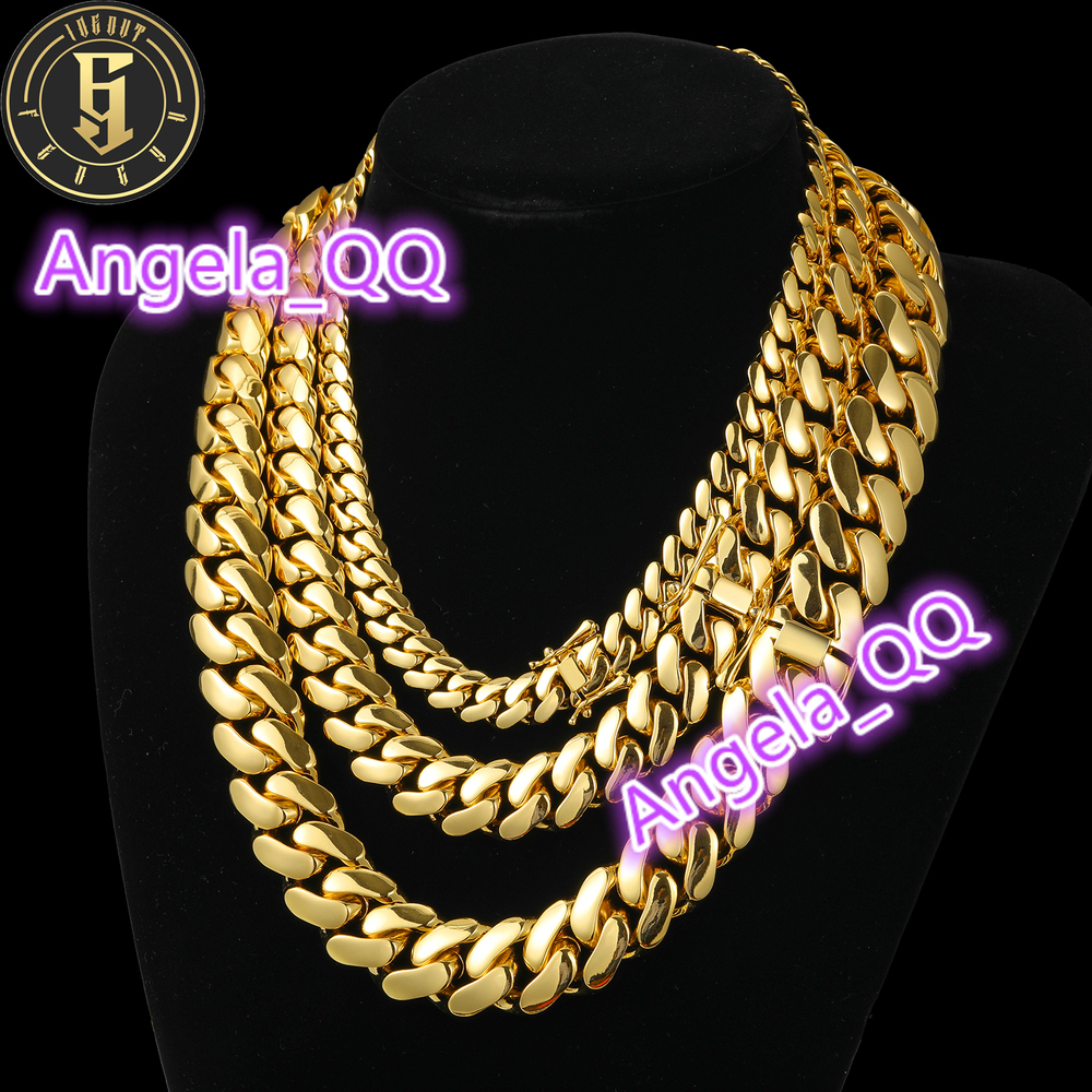 Cadena Cubana Fashion Jewelry Hip Hop Mens 10mm-14mm 14K 18K Gold Plated Diamond Cut Miami Cuban Link Chain Bracelet Necklace