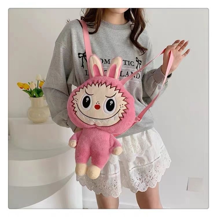 Labubu zimomo Backpack Cute Cartoon Plush Doll Backpack New Student Crossbody Bags The Monsters Outdoor Travel Bag Toy