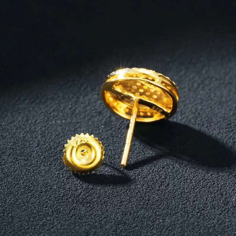 Men Hip Hop Jewelry Earrings 12mm Moissanite Gold Earrings 925 Sterling Silver Moissanite Round Stud Earrings