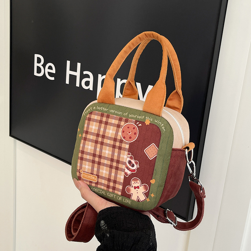 Ladies Handheld Grid Square Bag New Fashionable Korean fashion Canvas Bag Cartoon fashion Crossbody Bag Designer Women s Shoulder Bag
