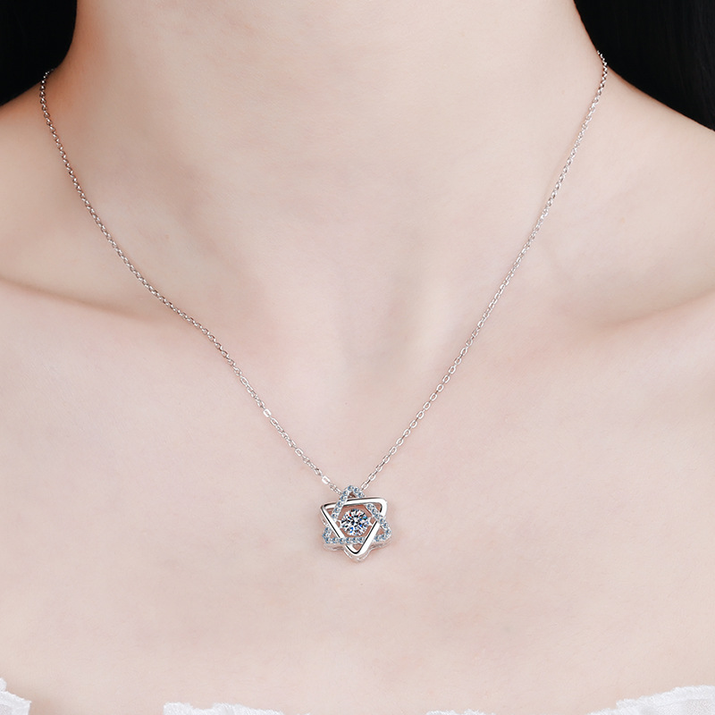 925 Sterling Silver Hexagram Moissanite Pendant Necklace PT950 Gold Plated Dainty Clavicle Chain Hypoallergenic Jewelry Wholesale Supply