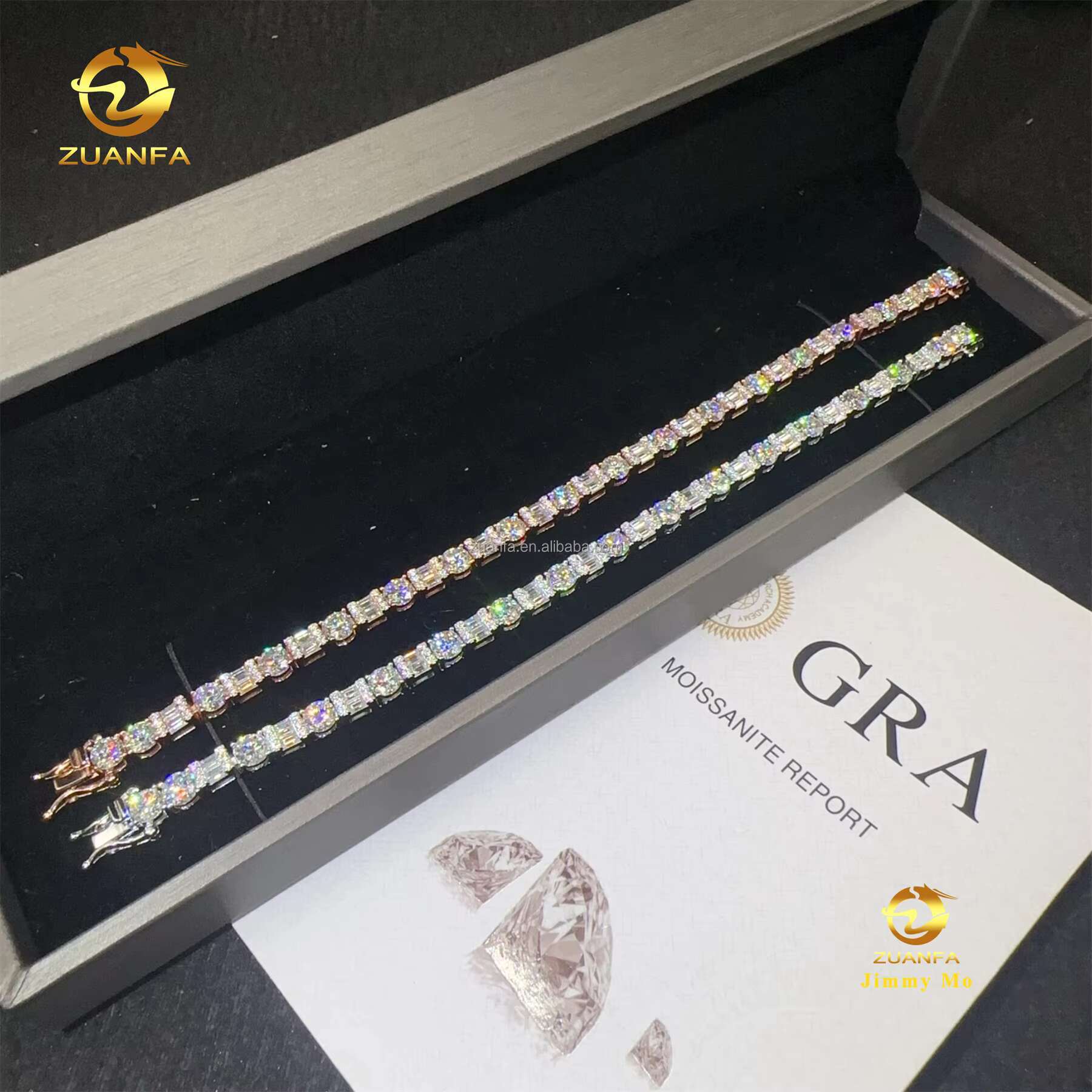 2025 New Arrivals Fashion 925 Sterling Silver Iced Out Hip Hop Jewelry Baguette+Round VVS Moissanite Cluster Tennis Bracelet