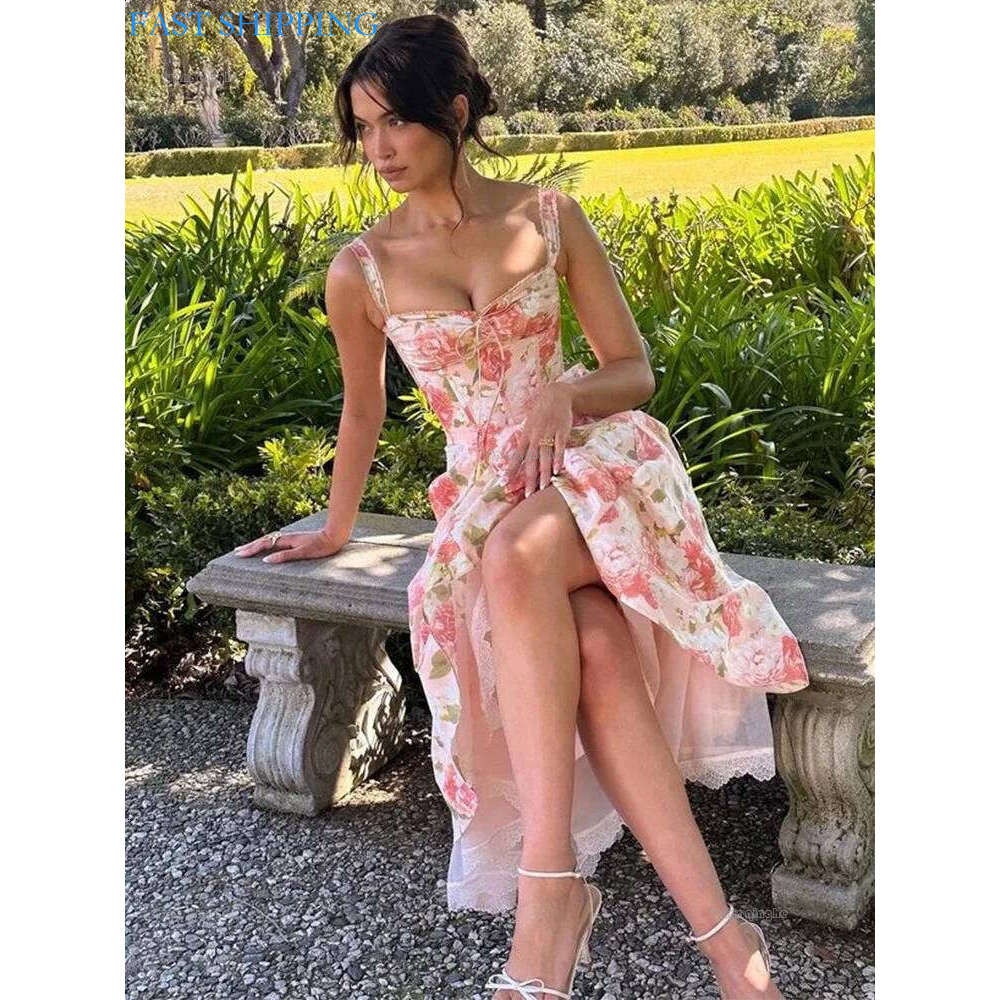 House Of Cb Designer Brand Townlike Waist Wrap Print Aline Midi Long Dres Spaghetti Strap 2024 Spring Summer Dress Backless Sexy Party Dresses F27 55