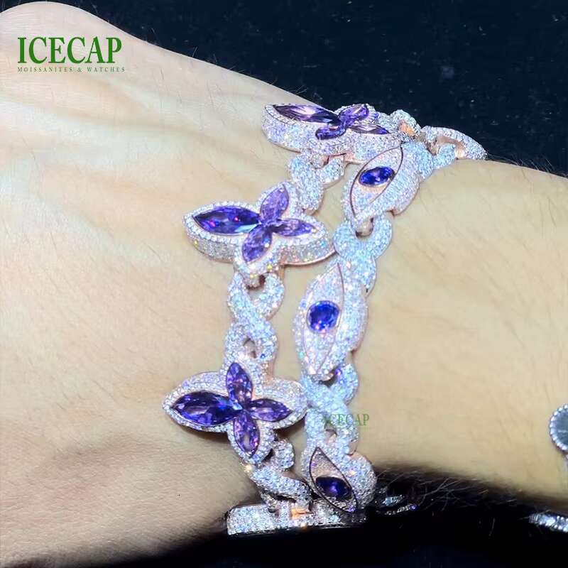 Icecap Custom Clover Cuban Bracelet Hip Jewelry VVS Moissanite Diamond Bracelet 925 Sterling Silver Charm Bracelet for Bulk