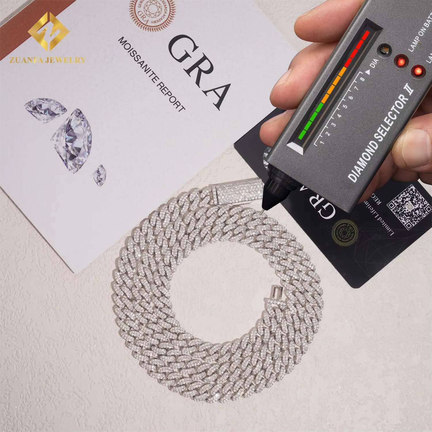 Iced Out 8mm Hip Hop Moissanite Cuban Link Chain Pass Diamond Tester 925 Silver Moissanite Diamond Cuban Llink