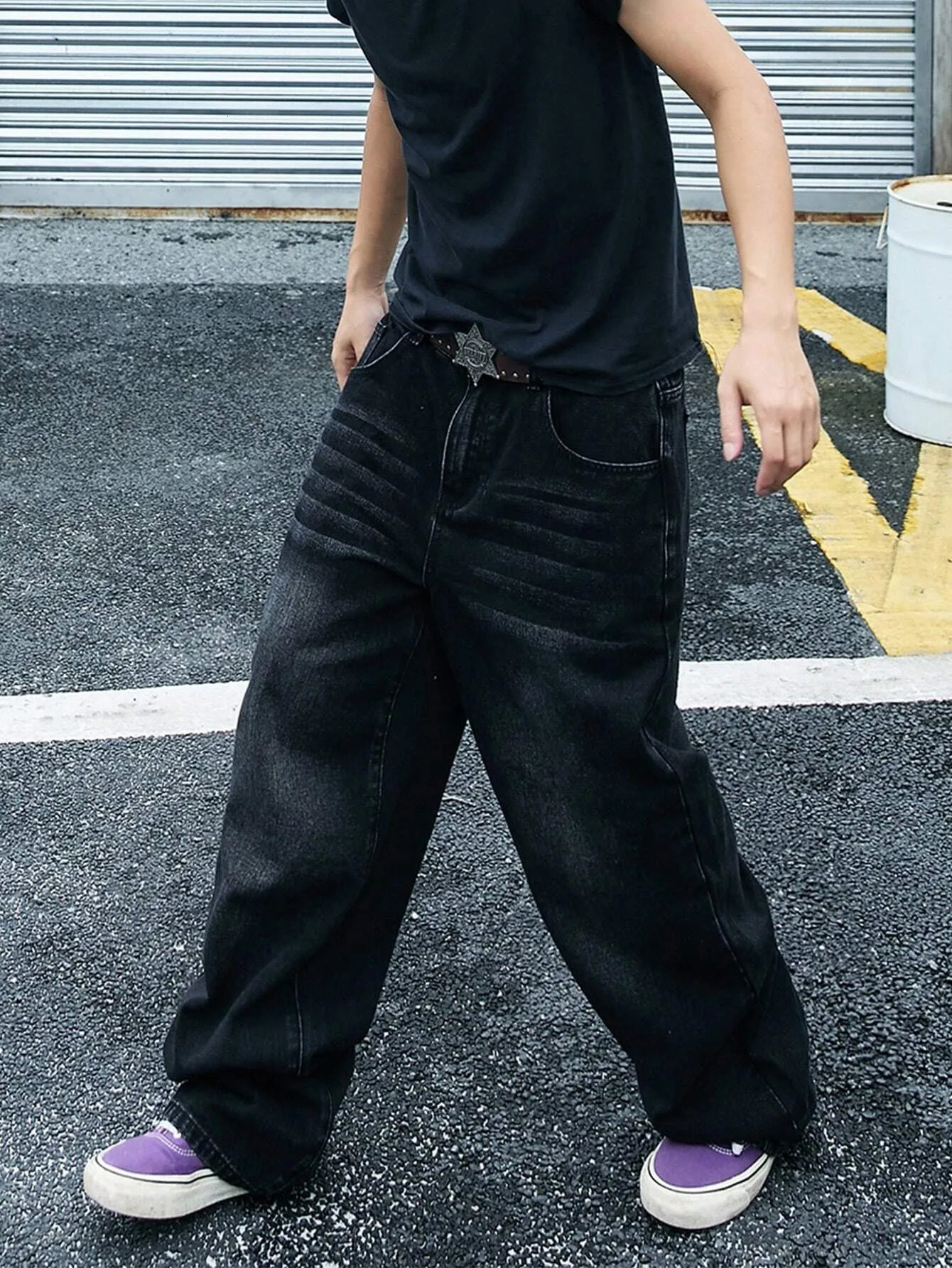 Mens casual loose straight jeans black street slim style suitable for daily casual and fashionable wear in all seasons 250528