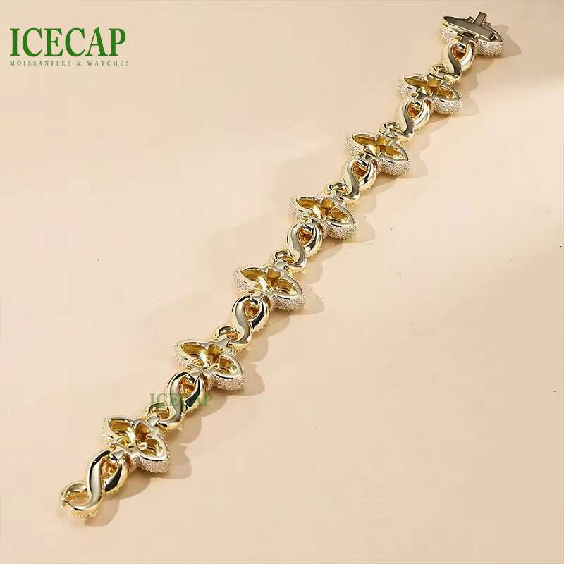 Icecap Custom Clover Cuban Bracelet Hip Jewelry VVS Moissanite Diamond Bracelet 925 Sterling Silver Charm Bracelet for Bulk