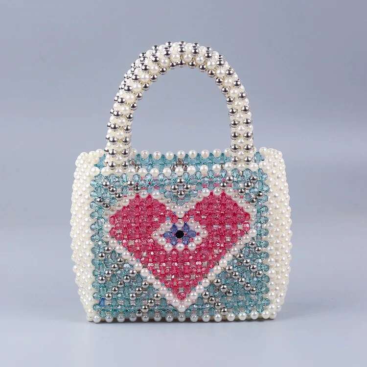 Light Blue Peach Handmade Fashion Heart Pearl Beaded For Floral Mini Handbags Women Bags Designer Bag