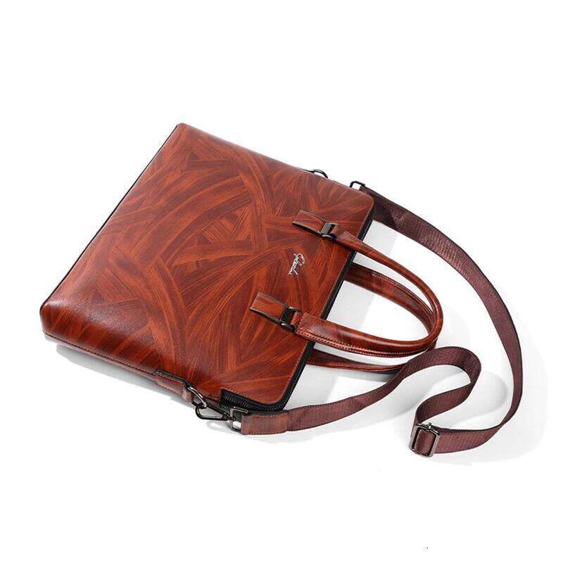 Designer Bag Wood Texture Briefcase PU Leather Men S Handbag Executive Document Office Shoulder Portfolio Business Crossbody Side Bag
