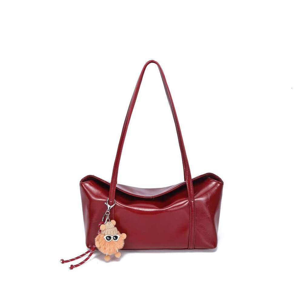 Tote Bag Mini Bag Solid Color New Women S Handheld Commuter Korean Style Oil Leather Glossy Niche Simple Casual Underarm Bag Crossbody Bag