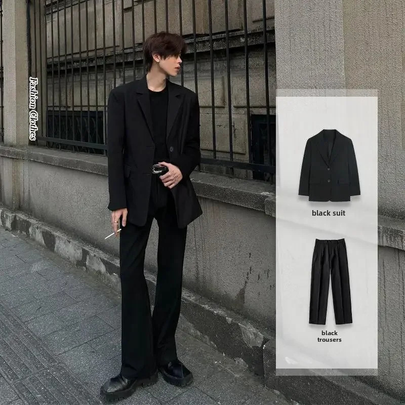 Highend Casual Suit Jacket For Men Trendy Western Style Spring Autumn Season Black Color Full Set Clothes By 250529Z
