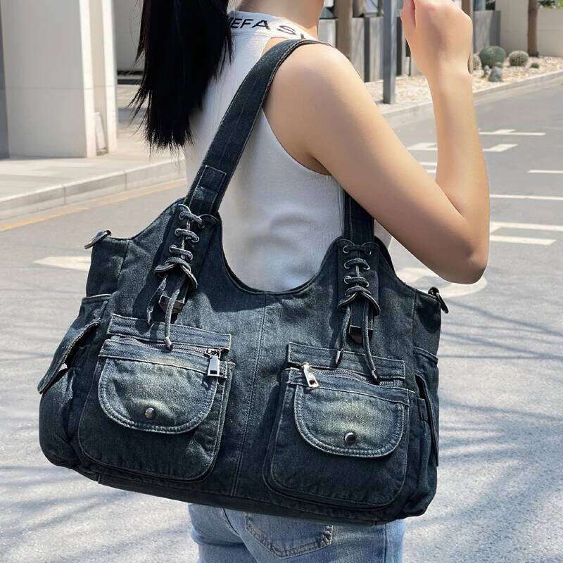 Designer Bag Ipinee Fashion Women Vintage Casual Denim Handbag Lady Large Capacity Jeans Tote Weave Tape Creative Shoulder Messenger Bag