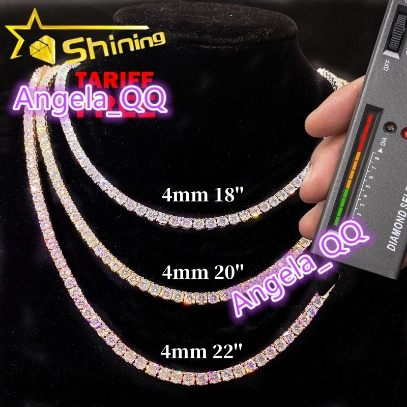 Trendy Hip Hop Jewelry 925 Silver Moissanite Chain 4MM Moissanite Tennis Necklace