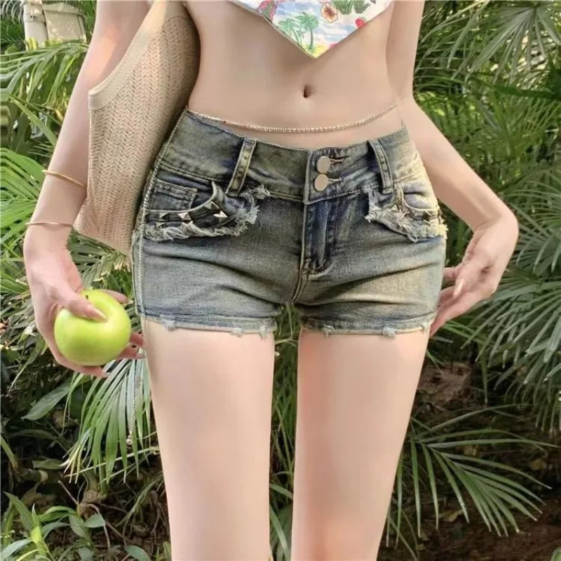Y2k Summer Shorts Jeans Low-waist Sexy Denim Short Pants American All-match Slim Fit Bodycon Shorts for Women 250527