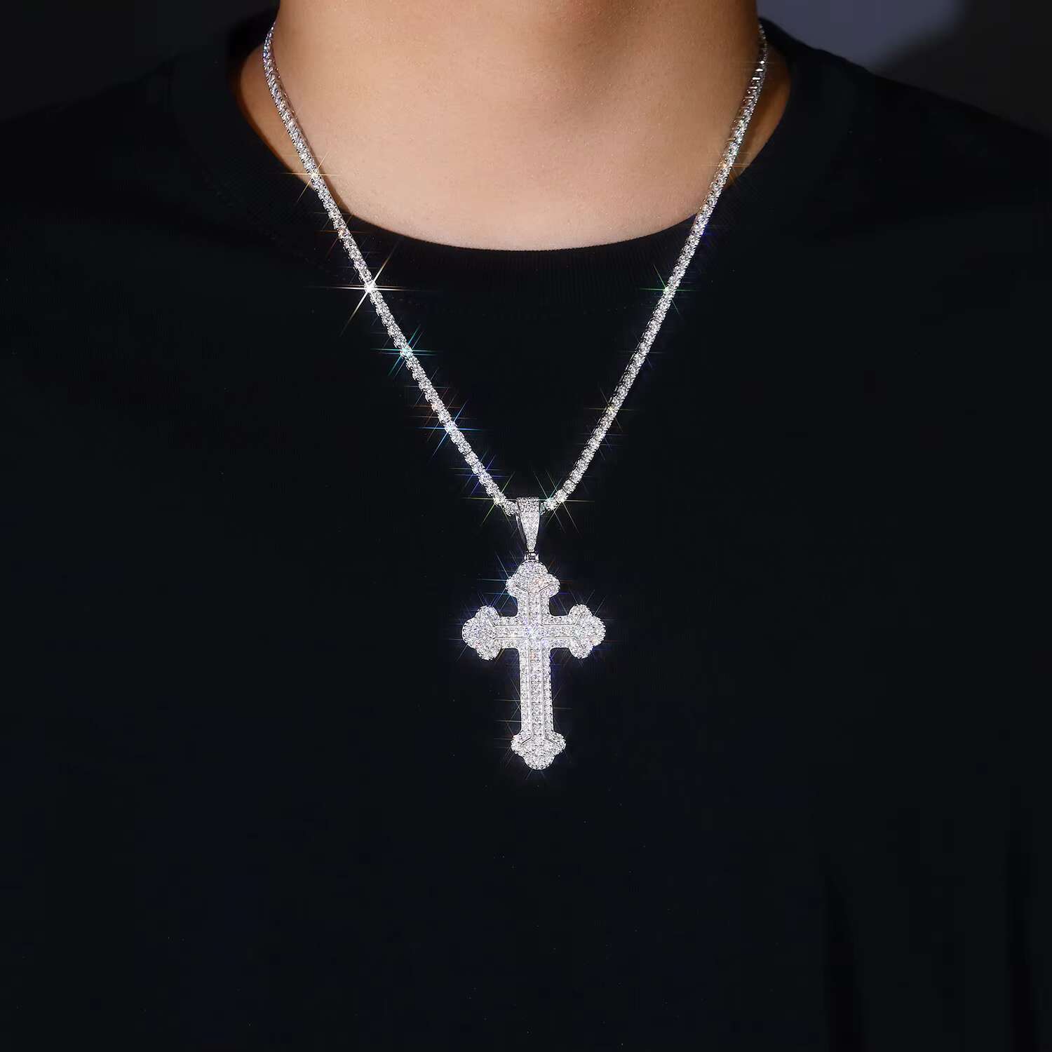 Wholesale Custom Moissanite Cross Pendant Necklace 925 Sterling Silver Full Ice Out Diamond Pendant GRA Certificate for Men