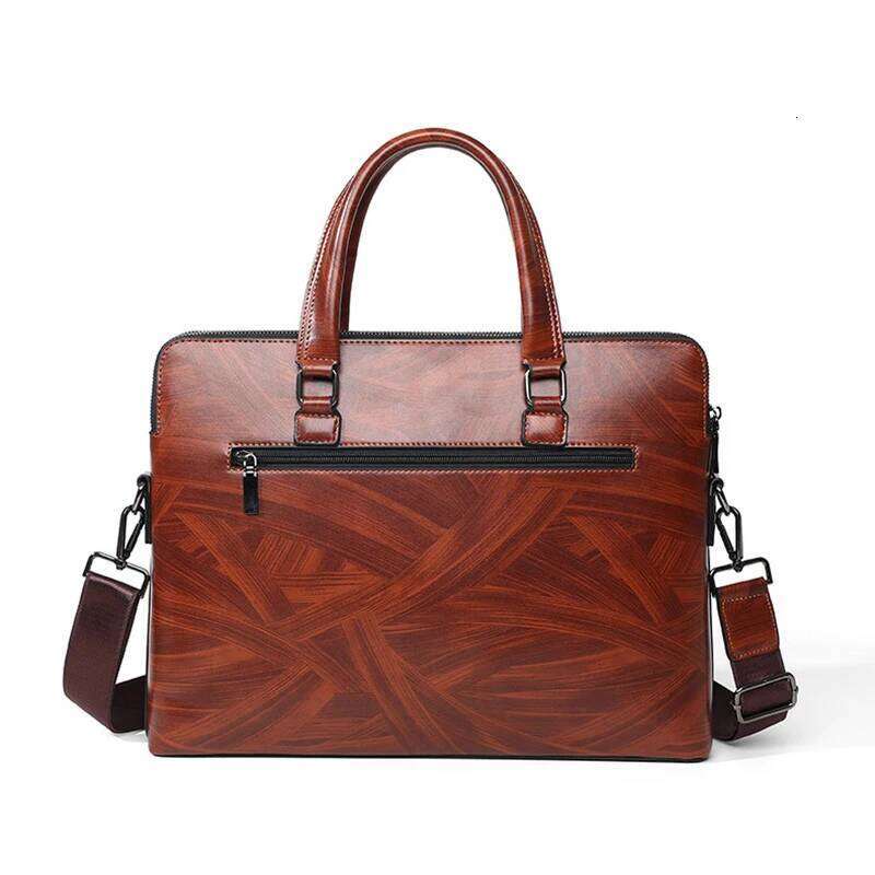Designer Bag Wood Texture Briefcase PU Leather Men S Handbag Executive Document Office Shoulder Portfolio Business Crossbody Side Bag