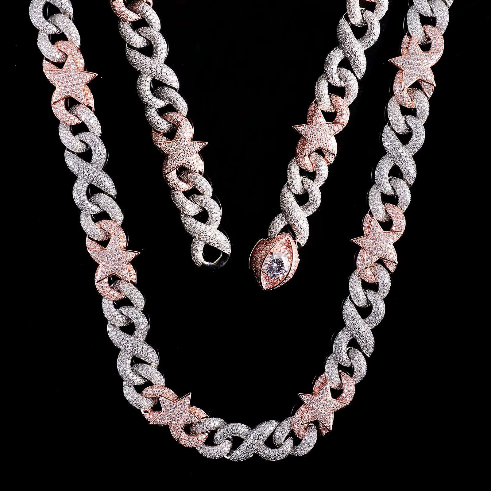 Fine Jewelry Chain 925 Silver Rose Gold Plated Necklace Moissanite Cuban Link Hip Hop Cuban Chain Bracelet for Women