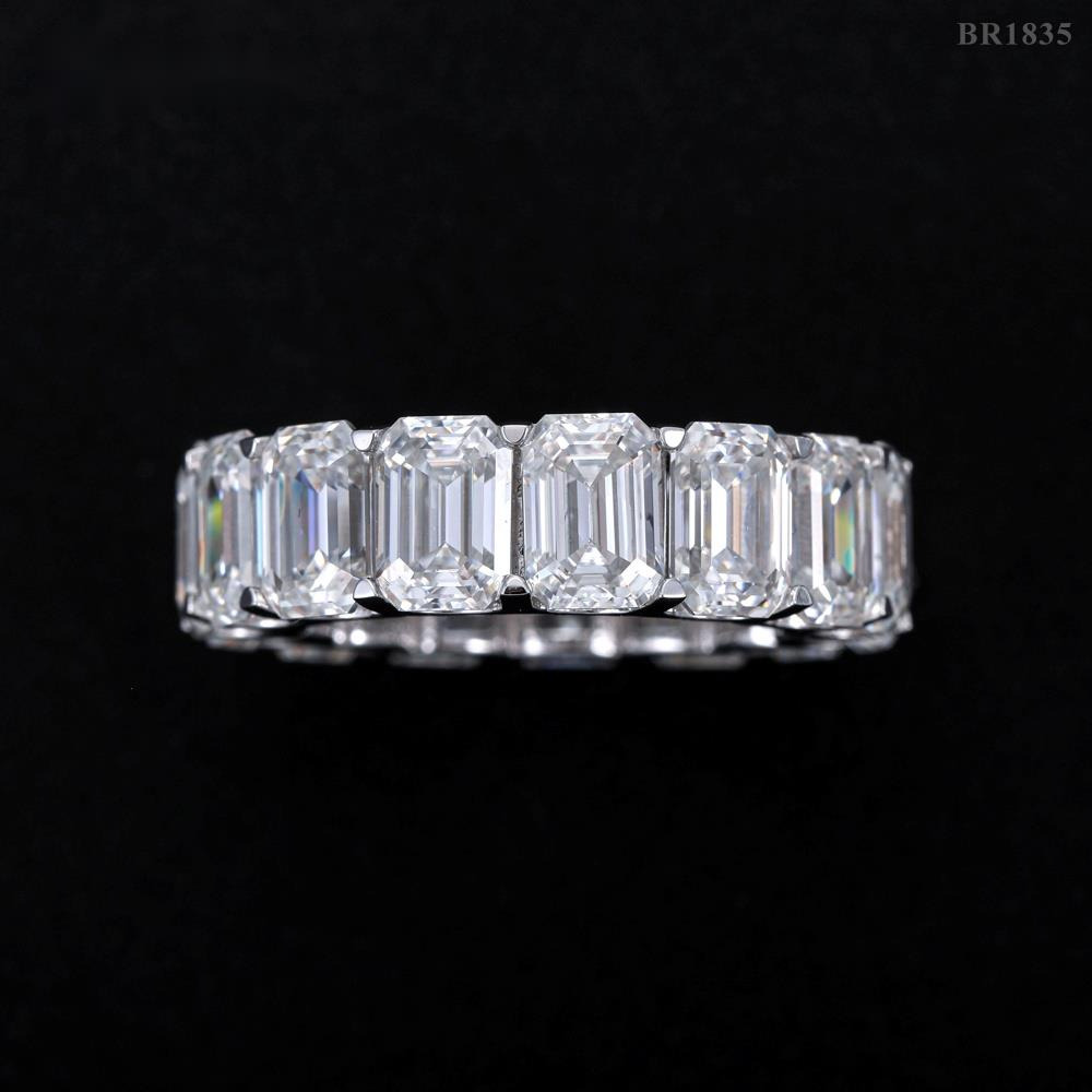 Fine Women Jewelry 925 Sterling Silver Pass Diamond Tester Emerald Cut Eternity Moissanite Ring Engagement Band Ring